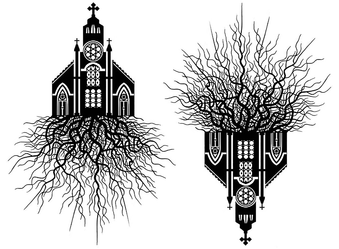 Rooted Church 4 pcs 3.25 Black Fused Glass Decals