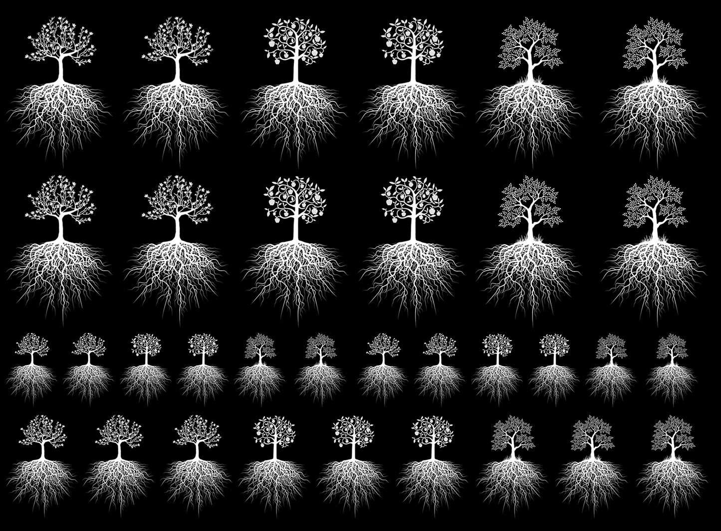 Rooted Tree Variety 33 pcs White Fused Glass Decals