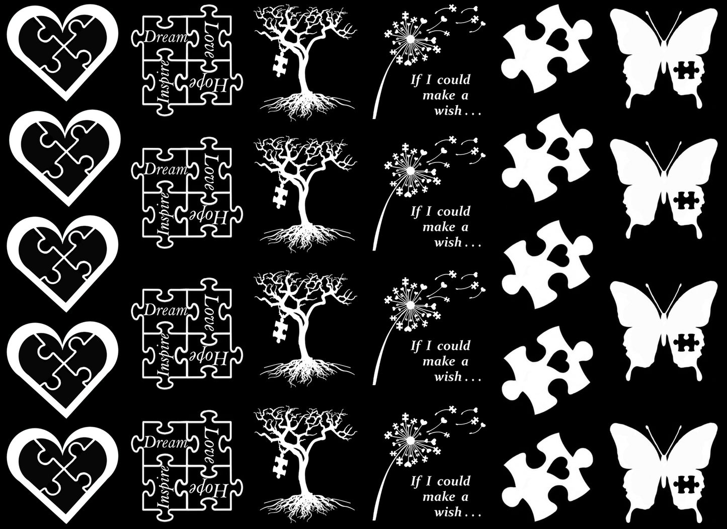 Autism Awareness 26 pcs 1 Inch White Fused Glass Decals