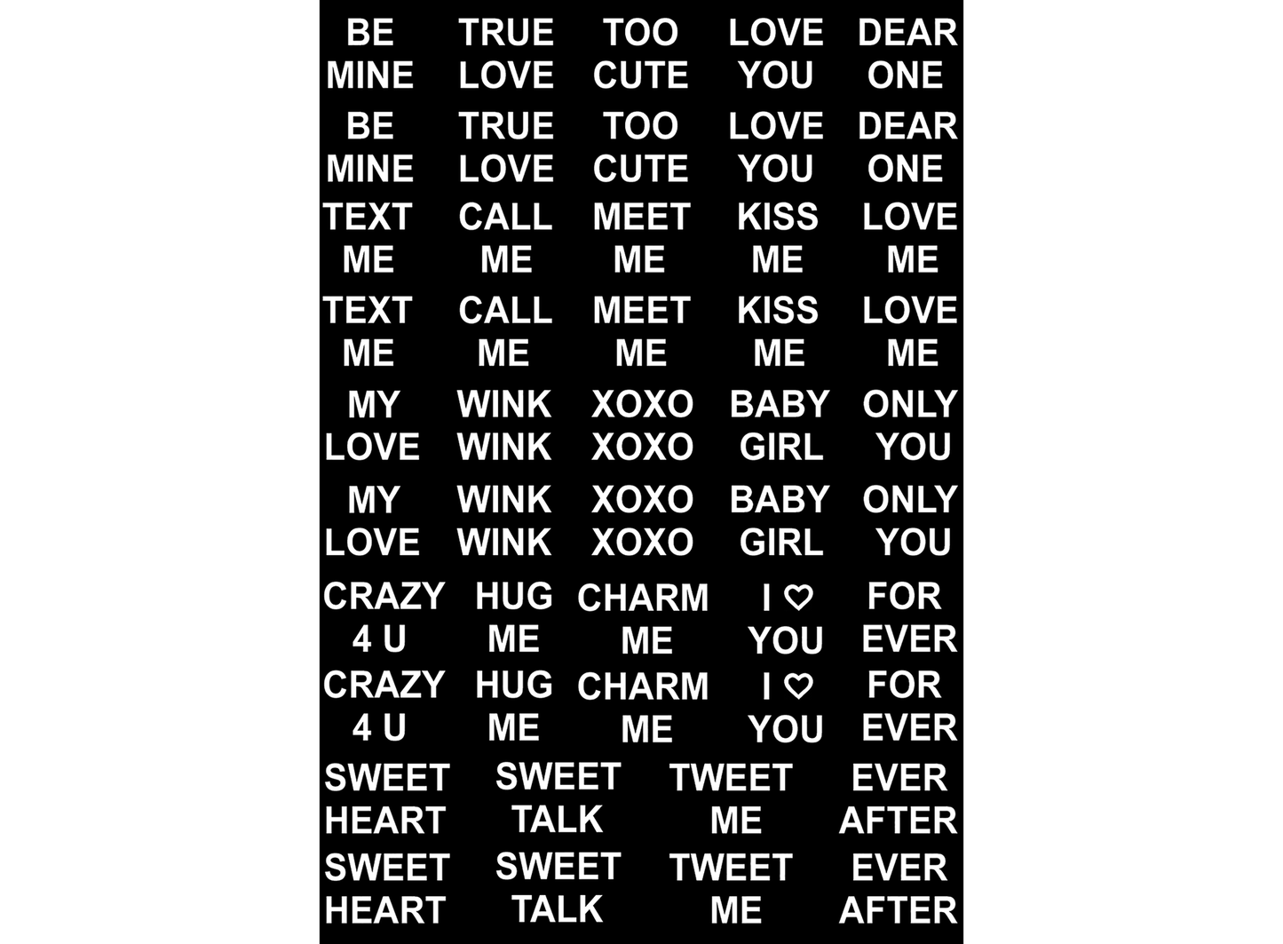 Valentine Words 48 pcs White Fused Glass Decals