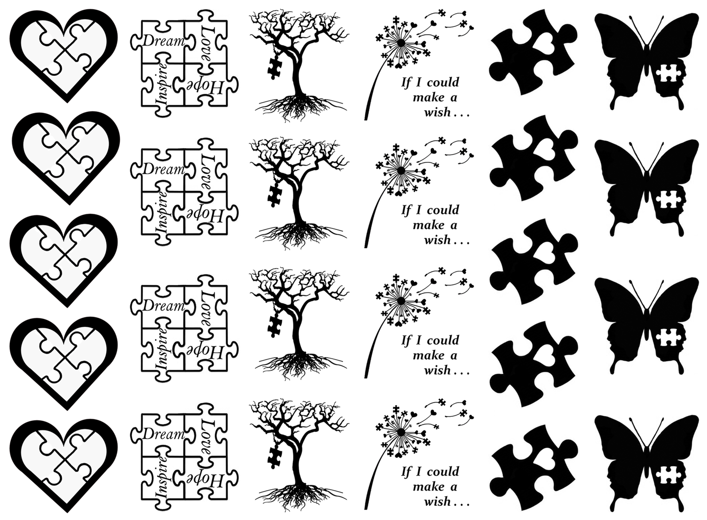 Autism Awareness 26 pcs Black Fused Glass Decals