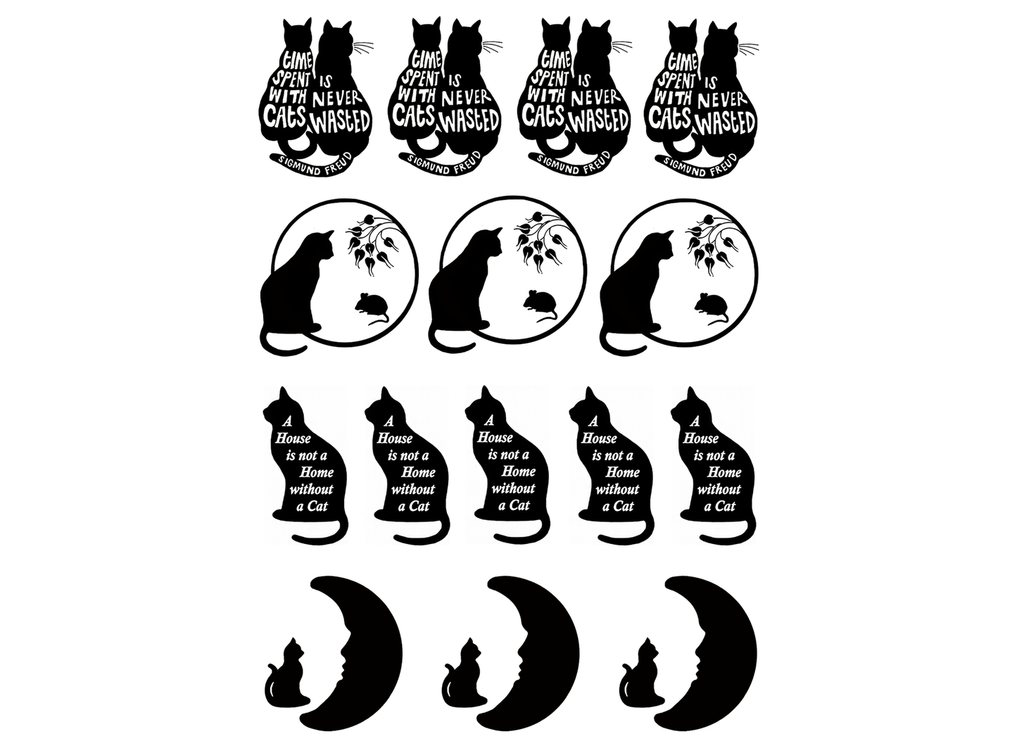 Cat Mouse Moon 15 pcs 1 Inch Black Fused Glass Decals