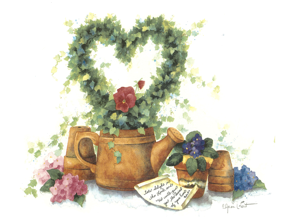 Heart Topiary Rustic Watering Can Ceramic Decals 235