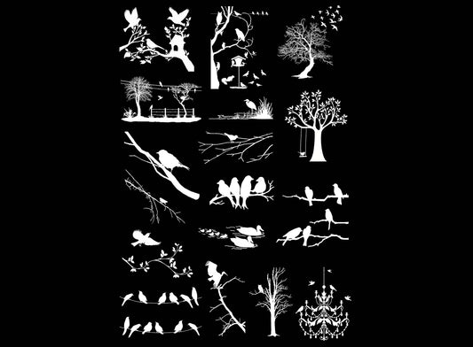 Bird Sanctuary 17 pcs White Fused Glass Decals
