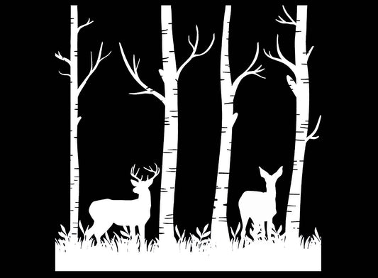 Deer in Woods 2 pcs 4 Inch White Fused Glass Decals