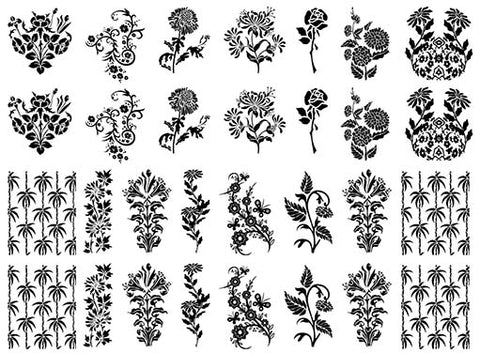 Art Deco Flowers 30 pcs 1" to 1-1/4" Black Fused Glass Decals