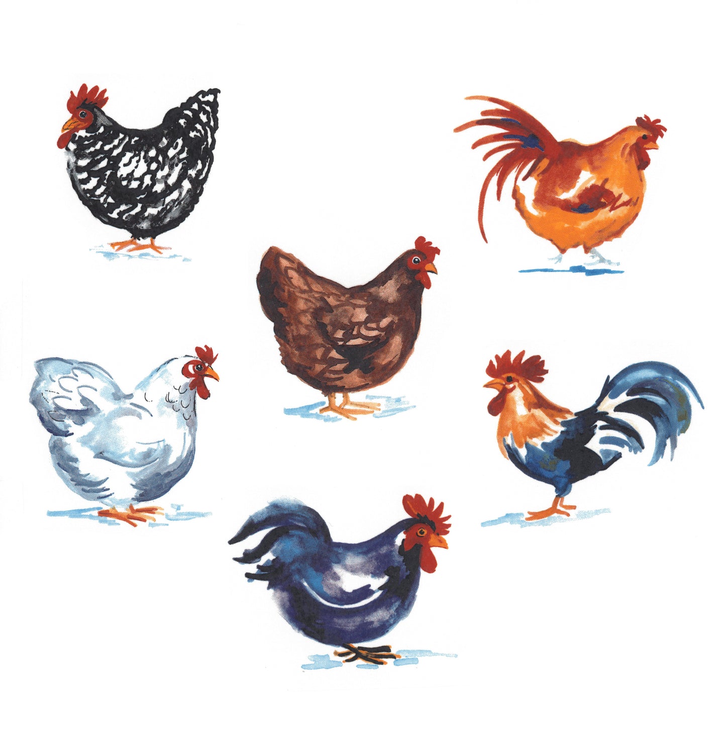 Barnyard Rooster Fowl Set Ceramic Waterslide Decals