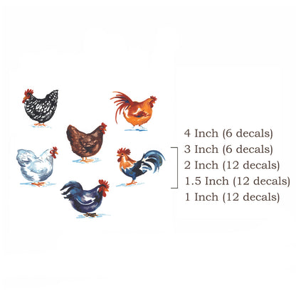 Barnyard Rooster Fowl Set Ceramic Waterslide Decals