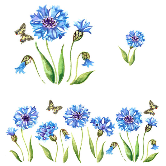 Cornflower Flowers and Butterflies Overglaze Ceramic Decals