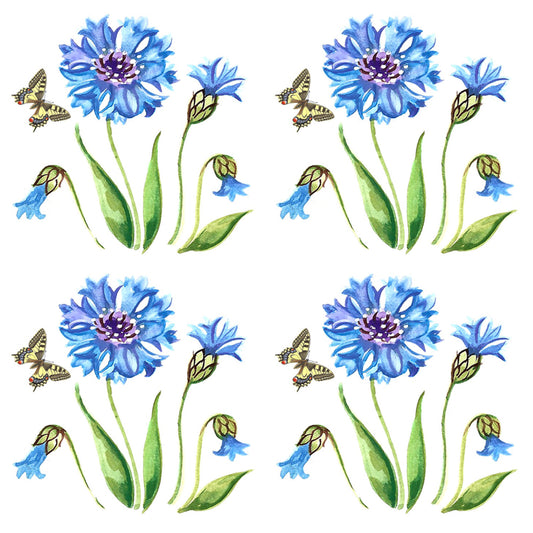 Cornflower Flowers and Butterflies Overglaze Ceramic Decals
