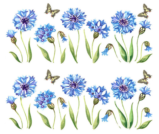 Cornflower Flowers and Butterflies Mug Wrap Overglaze Ceramic Decals