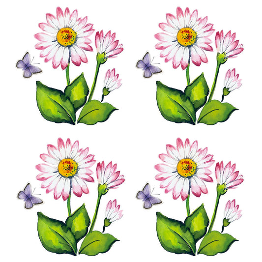White Daisies and Butterflies Overglaze Ceramic Decals