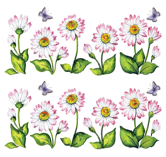 White Daisies and Butterflies Mug Wrap Overglaze Ceramic Decals