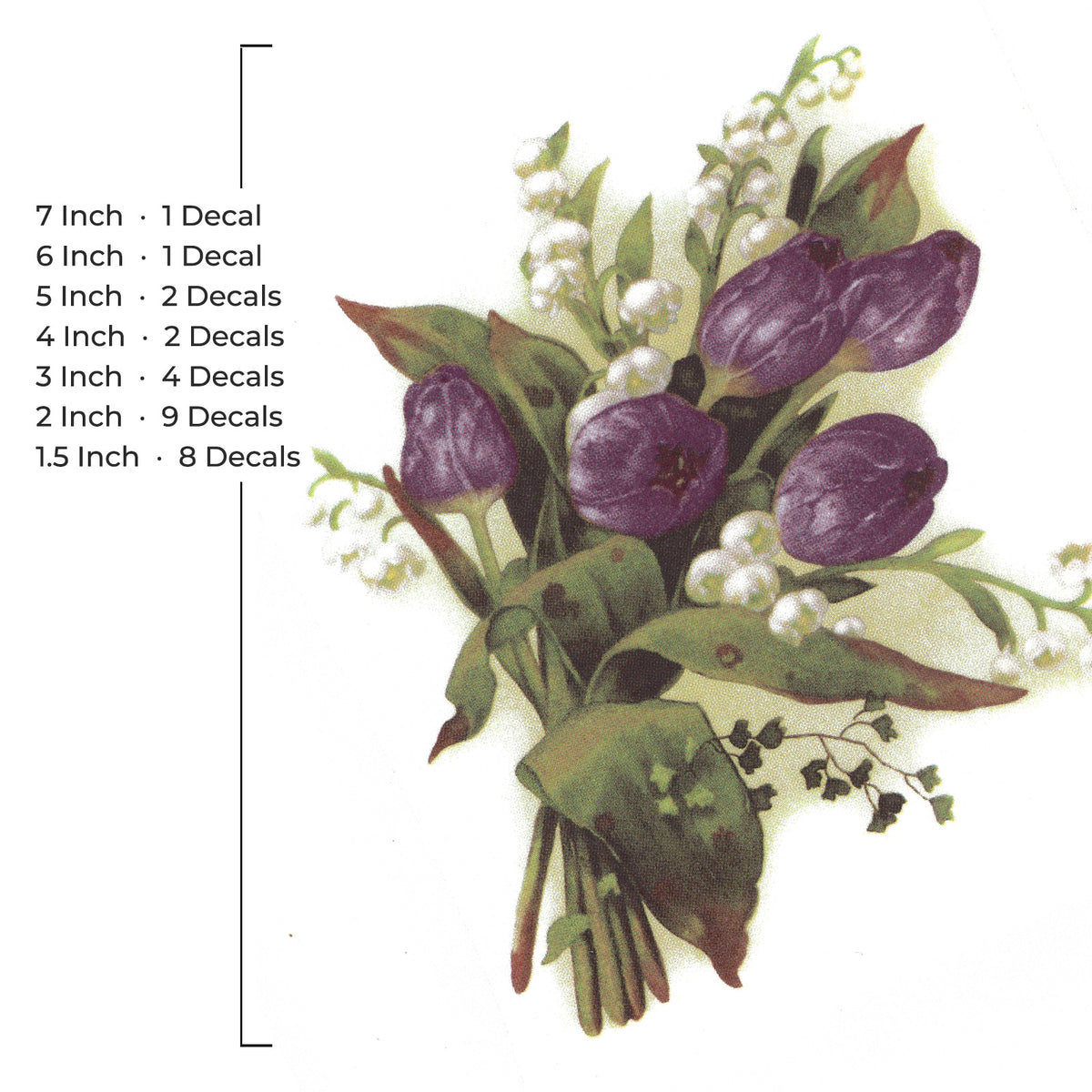 Purple Tulip White Lily Valley Flower Overglaze Waterslide Ceramic Decals
