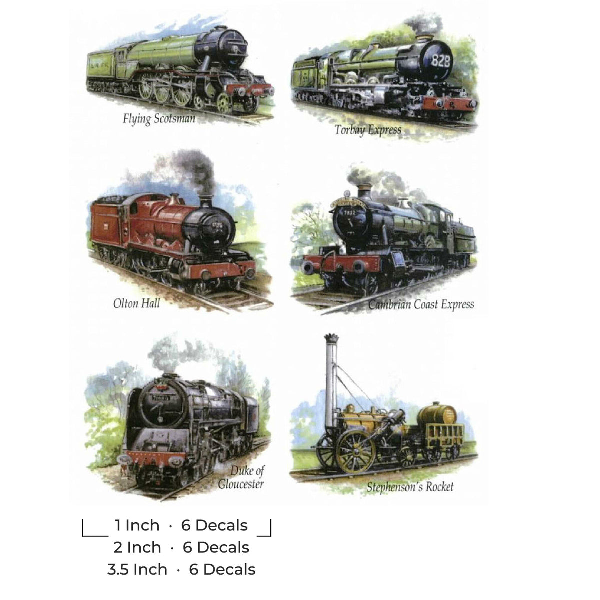 Set of 6 Locomotion Train Overglaze Waterslide Ceramic Decals