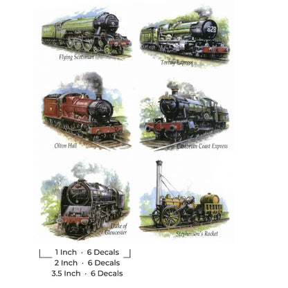 Set of 6 Locomotion Train Overglaze Waterslide Ceramic Decals