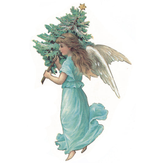Christmas Angel Blue Dress Pine Tree Overglaze Ceramic Decals