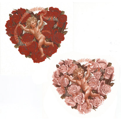 Victorian Rose Heart Cherub Overglaze Waterslide Ceramic Decals