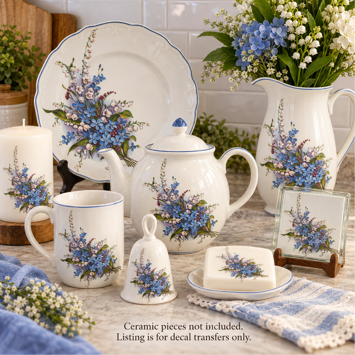Forget Me Not Lily Flowers Overglaze Waterslide Ceramic Decals