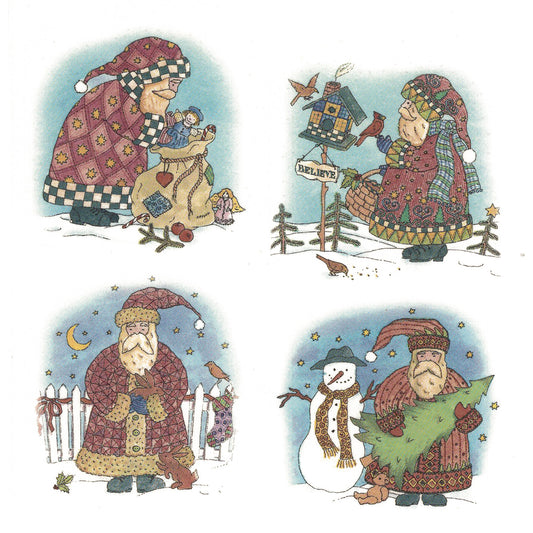 Santa Folk Art Christmas Snow 4 pcs 2 Inch Waterslide Ceramic Decals