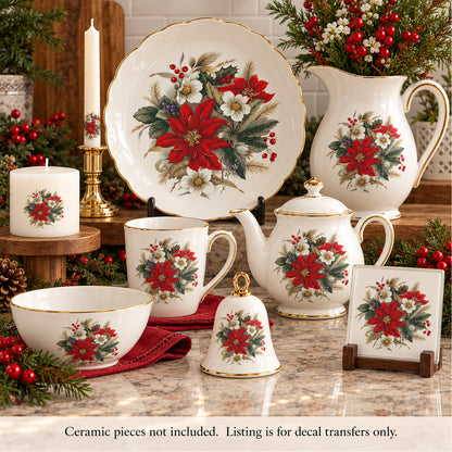 Christmas Poinsettia Overglaze Waterslide Ceramic Decals