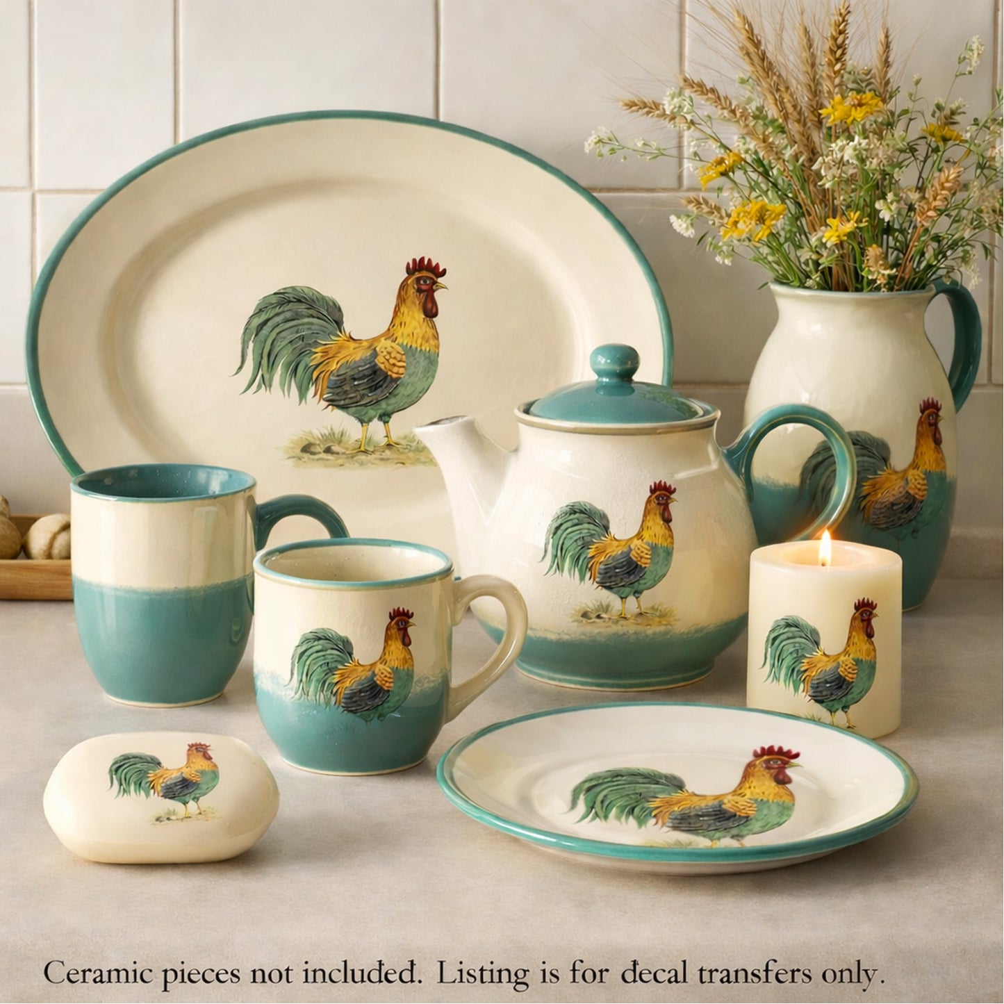 Rooster Barnyard Overglaze Waterslide Ceramic Decals