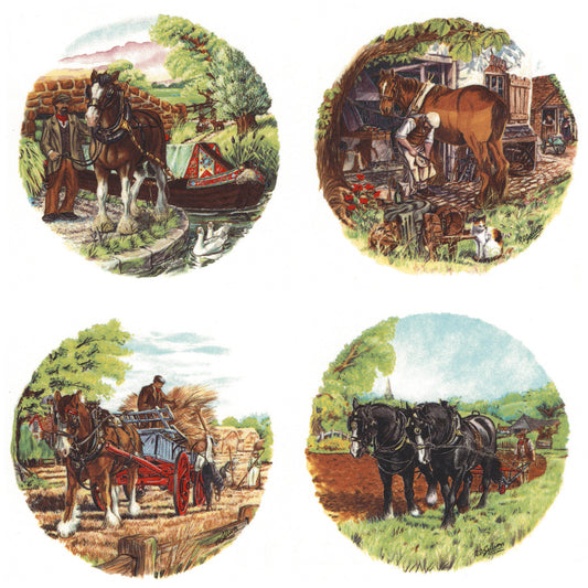 Overglaze Waterslide Decals for Ceramics - Set of 4 Shire Horse Farm Scene