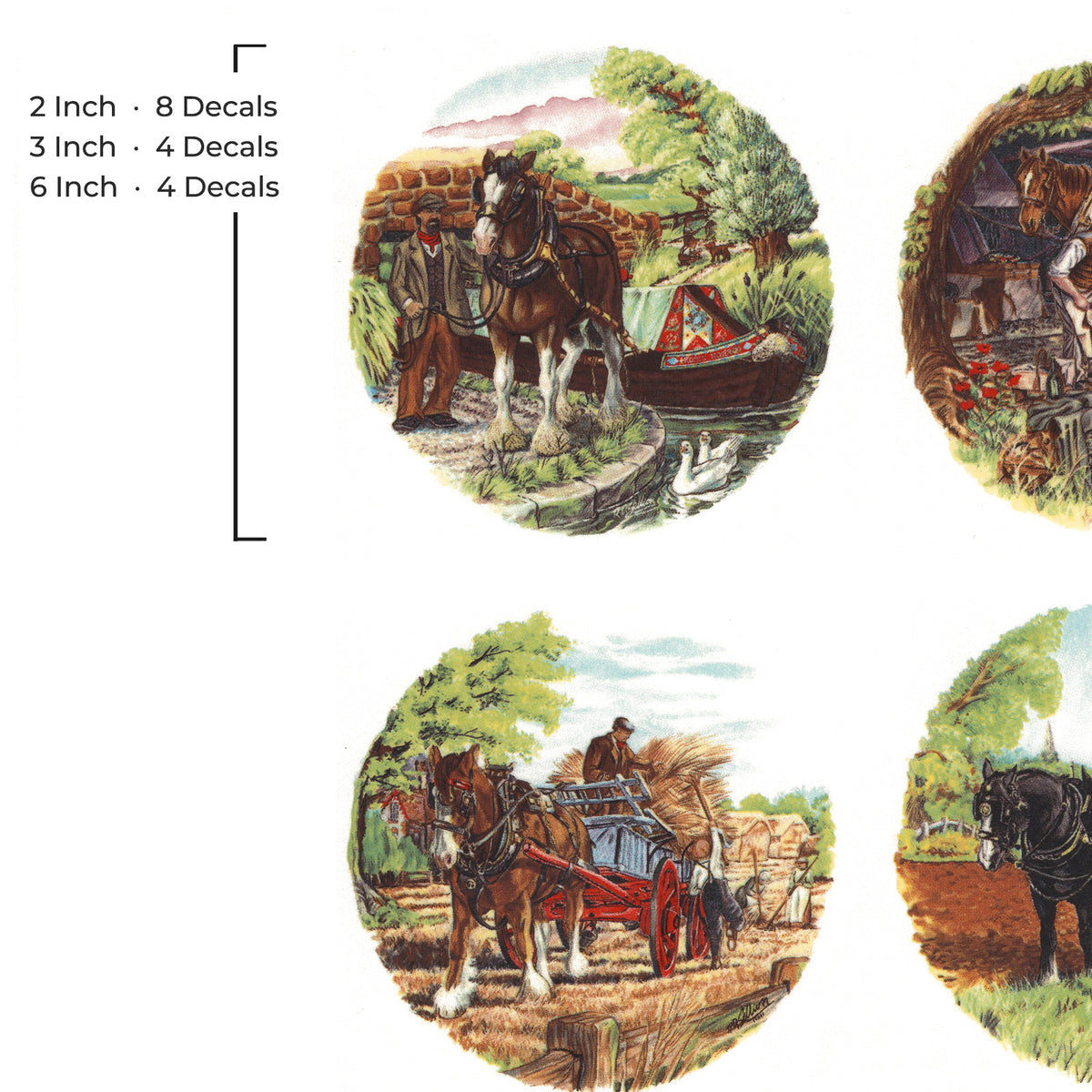Overglaze Waterslide Decals for Ceramics - Set of 4 Shire Horse Farm Scene