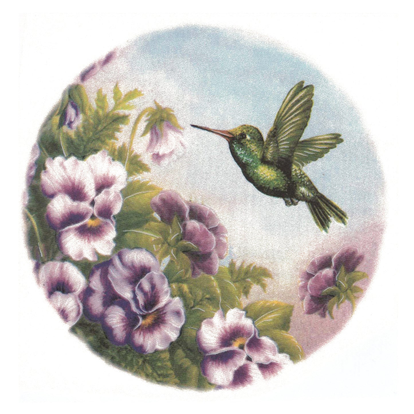 Purple Pansy Green Hummingbird Overglaze Waterslide Ceramic Decals
