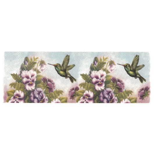 Purple Pansy Green Hummingbird Wrap Overglaze Waterslide Ceramic Decals