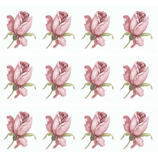 12 Pink Rose Bud Flower 1.25 Inch Overglaze Waterslide Ceramic Decals