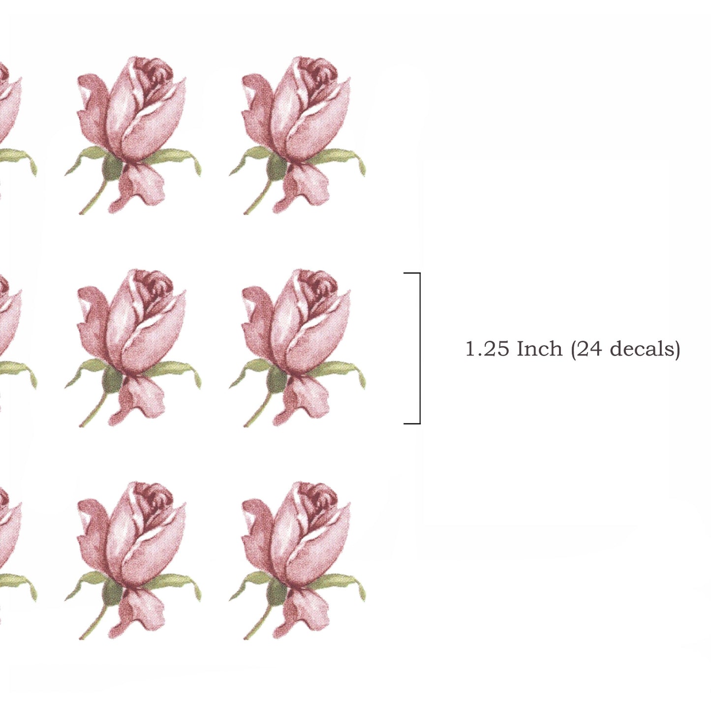 Pink Rose Bud Flower 12 pcs 1.25 Inch Overglaze Waterslide Ceramic Decals