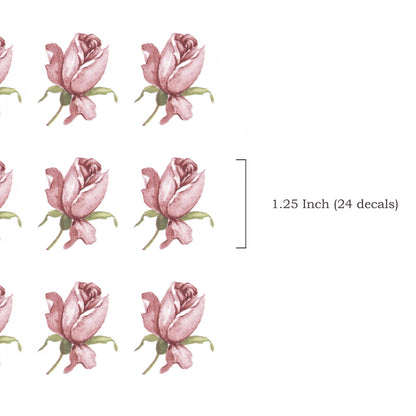 Pink Rose Bud Flower 12 pcs 1.25 Inch Overglaze Waterslide Ceramic Decals
