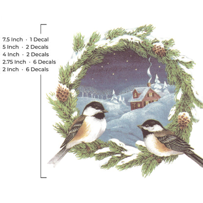Christmas Chickadee Wreath Overglaze Ceramic Decals