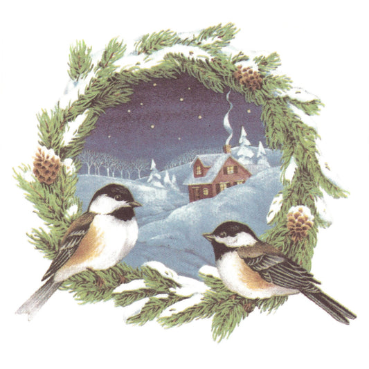Christmas Chickadee Wreath Overglaze Ceramic Decals