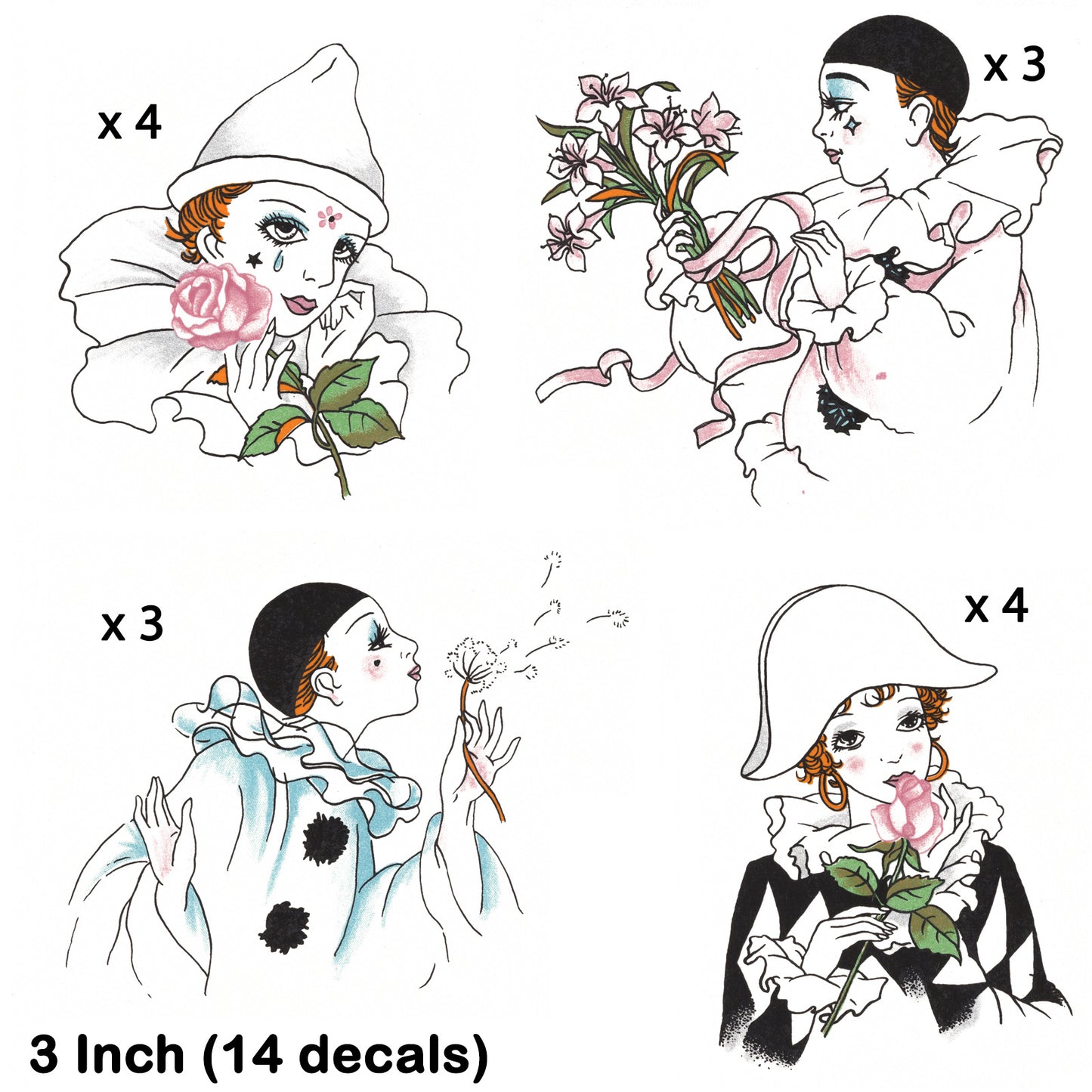 Pierrot Sad Clowns Overglaze Ceramic Decals