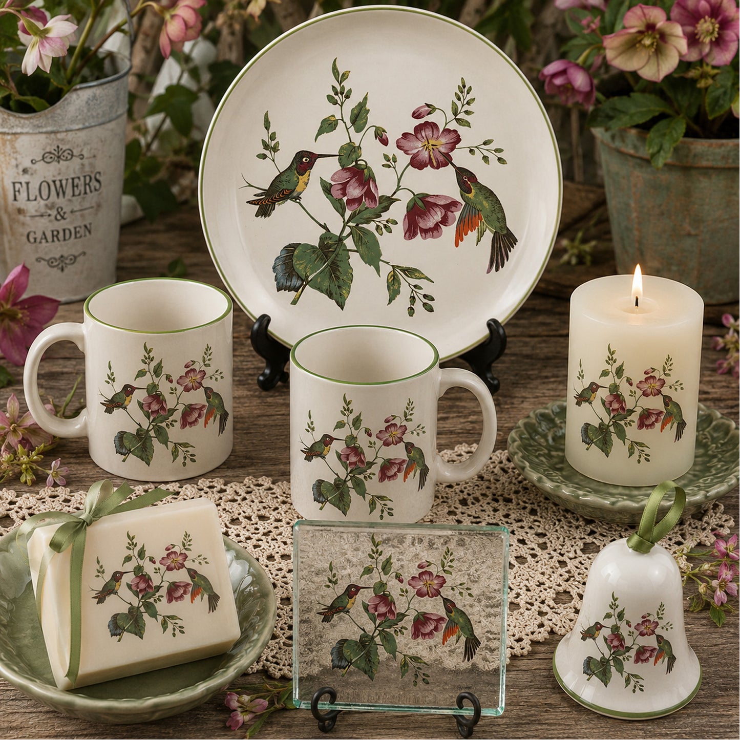 Hummingbird Flowers Overglaze Waterslide Ceramic Decals