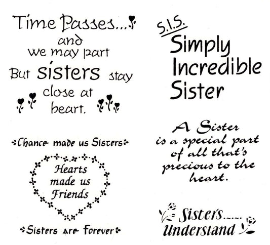 5 Sister Sayings 1-1/2" to 2" Overglaze Waterslide Ceramic Decals