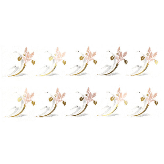 Pink Blue Gold Iris Flower Overglaze Waterslide Ceramic Decals
