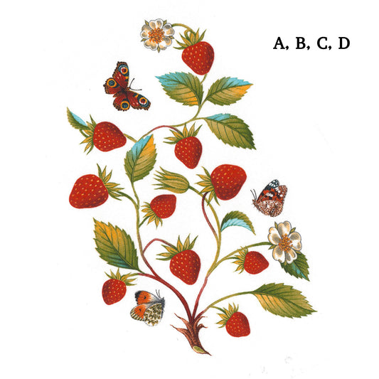 Strawberries and Butterflies Overglaze Waterslide Ceramic Decals
