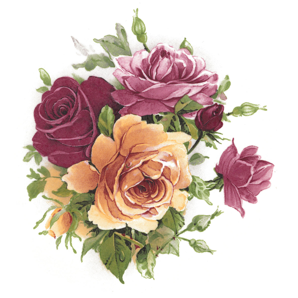 Pink Yellow Rose Bouquet Flowers Overglaze Waterslide Ceramic Decals