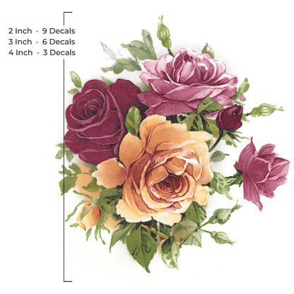 Pink Yellow Rose Bouquet Flowers Overglaze Waterslide Ceramic Decals