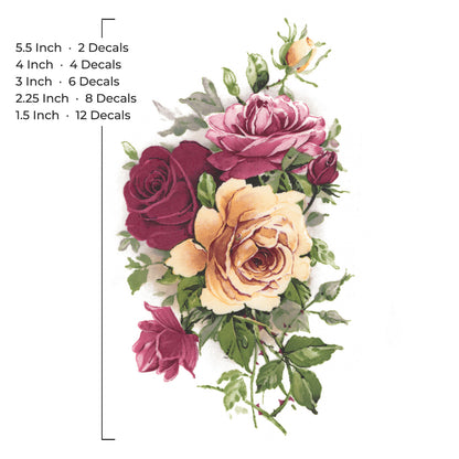 Pink Yellow Rose Flowers Overglaze Waterslide Ceramic Decals