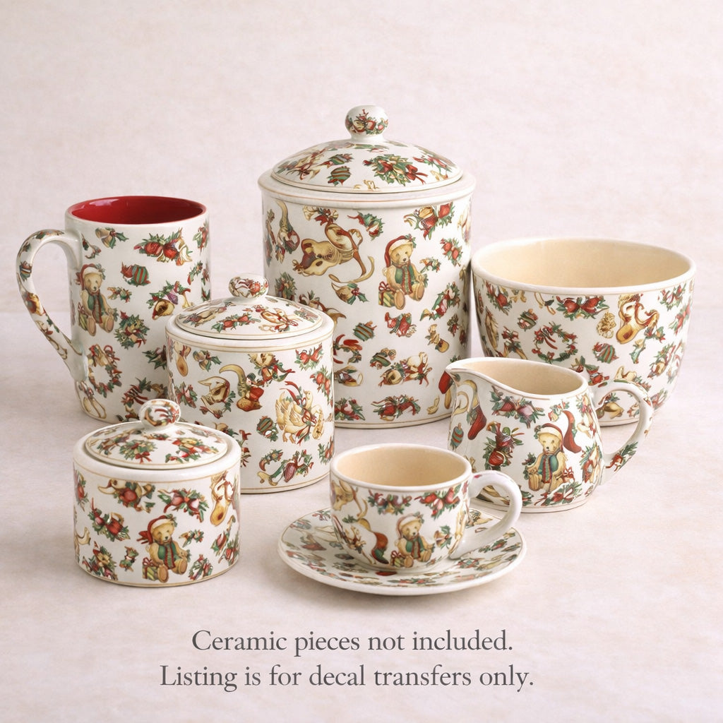 Allover Chintz Christmas Pattern 9 x 13.5 Inch Overglaze Ceramic Decal Sheet