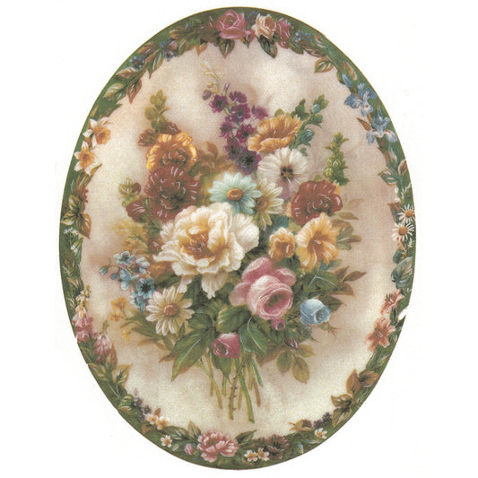 Victorian Framed Flower Bouquet Oval Overglaze Waterslide Ceramic Decals