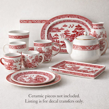 Ceramic Overglaze Waterslide Decal – Red Willow Borders – 8 Inch - 8 pieces