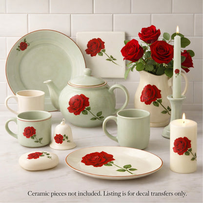 Red Rose Flower Overglaze Waterslide Ceramic Decals