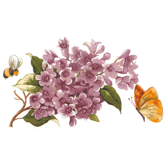 Pink Lilac Flowers Bee Butterfly Overglaze Waterslide Ceramic Decals