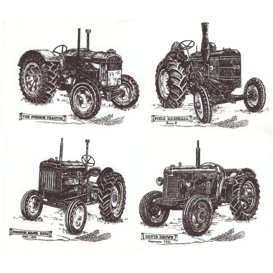 Set of 4 Vintage Tractors Overglaze Ceramic Decals