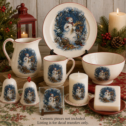 Wildlife Snowman Snowmen Winter Snow Overglaze Waterslide Ceramic Decals